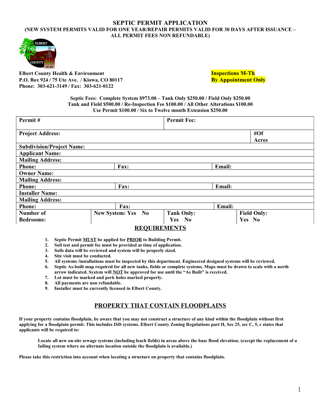 Elbert County Health & Environment Inspections M-Th