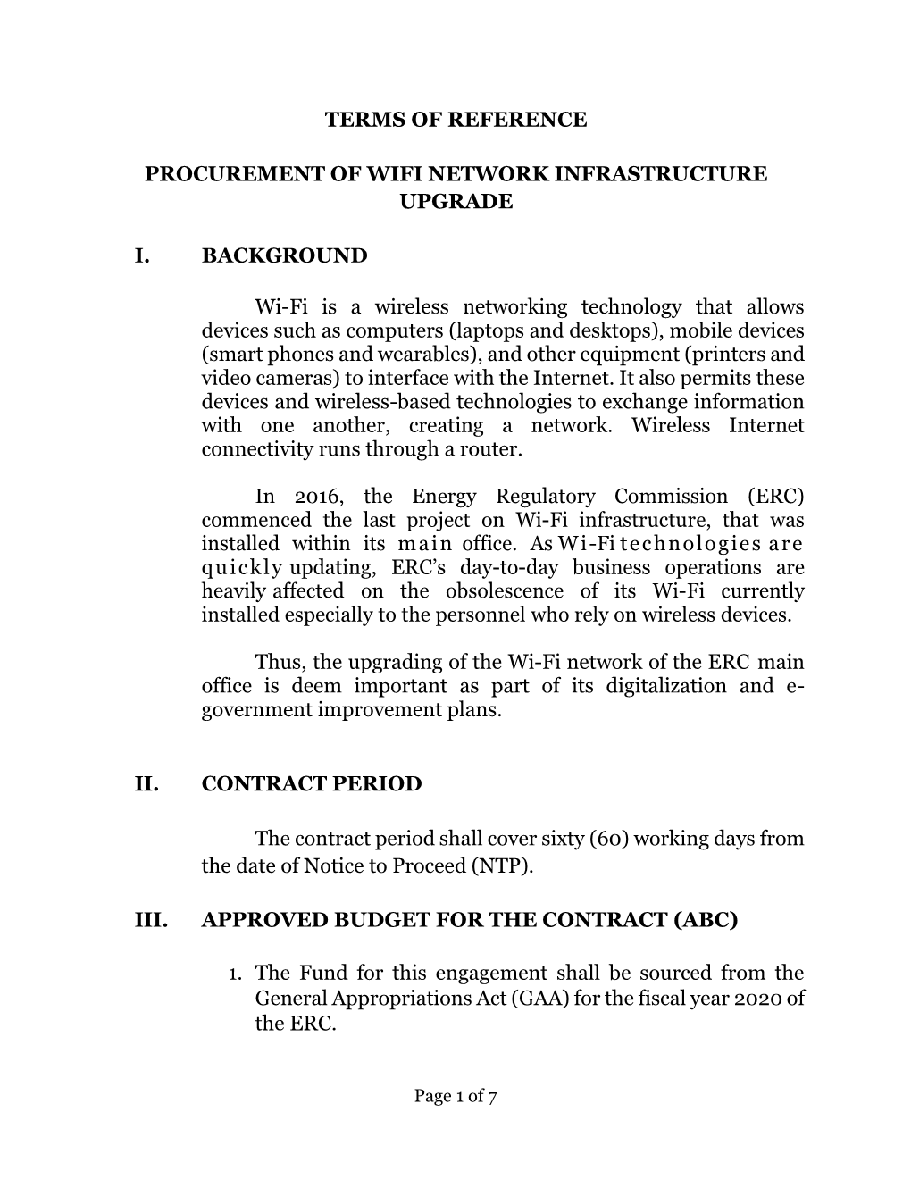 Terms of Reference Procurement of Wifi