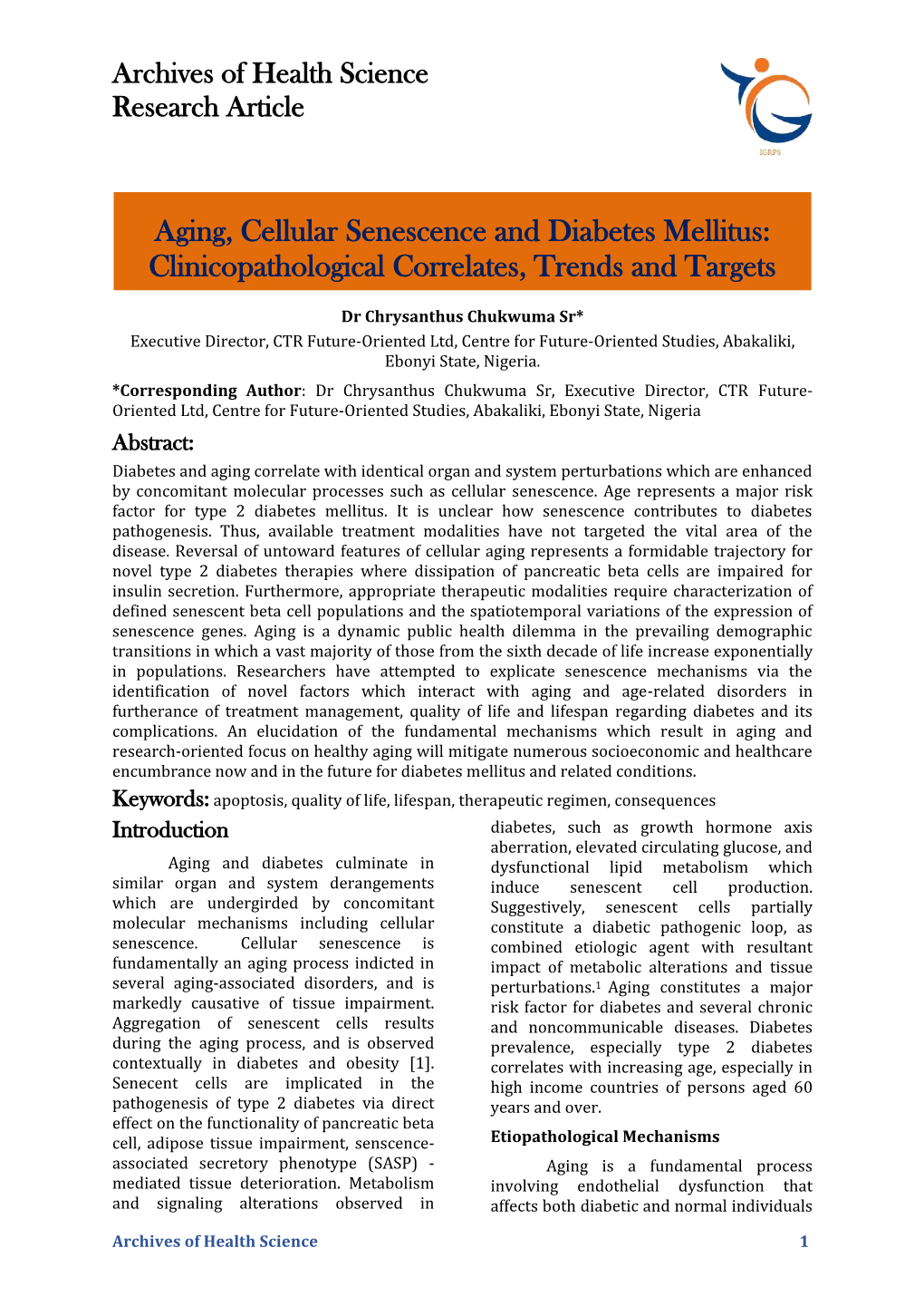 Aging, Cellular Senescence and Diabetes Mellitus