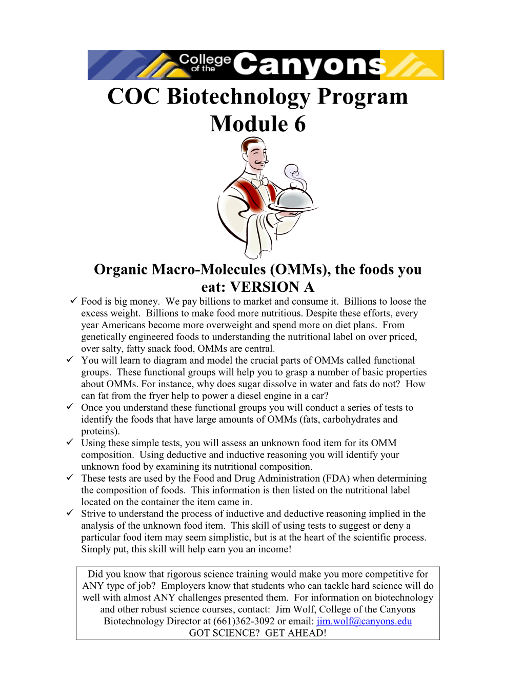 COC Biotechnology Program Module 6