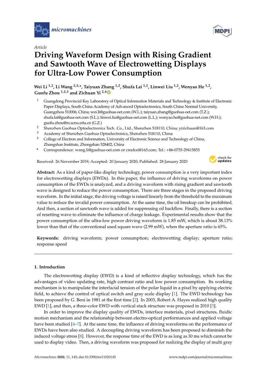 Driving Waveform Design with Rising Gradient and Sawtooth Wave of Electrowetting Displays for Ultra-Low Power Consumption