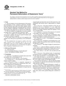 Standard Test Method for Permanent Deformation of Elastomeric Yarns1