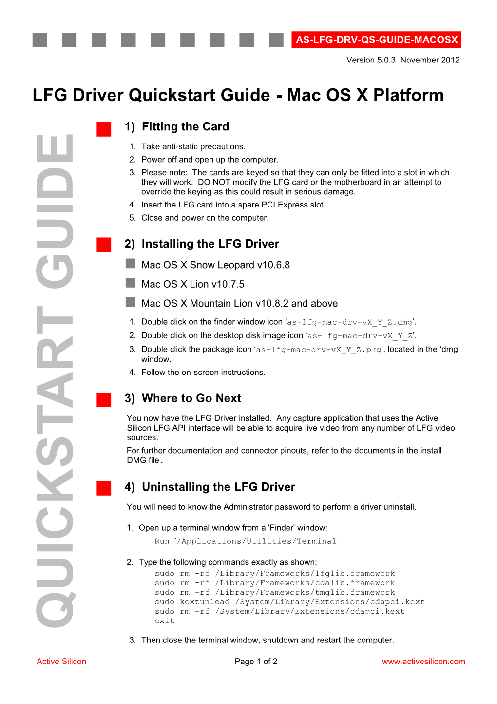 LFG Driver Quickstart Guide - Mac OS X Platform