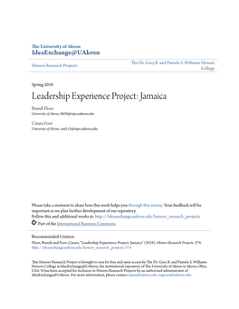 Leadership Experience Project: Jamaica Brandi Floor University of Akron, Blf39@Zips.Uakron.Edu