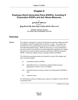 Employee Stock Ownership Plans (Esops), Including S Corporation Esops and Anti Abuse Measures