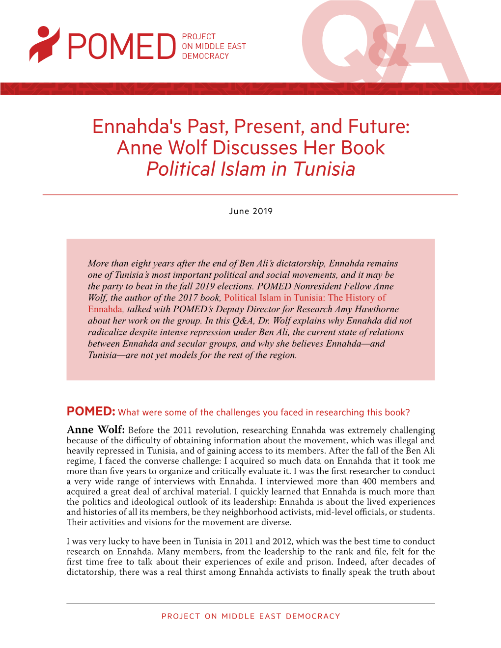 Anne Wolf Discusses Her Book Political Islam in Tunisia