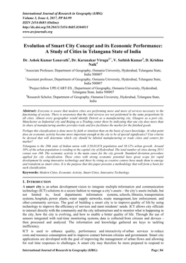 Evolution of Smart City Concept and Its Economic Performance: a Study of Cities in Telangana State of India