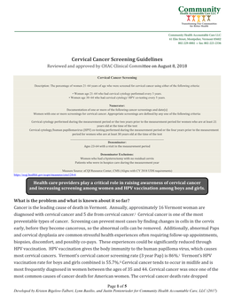 Cervical Cancer Screening Guidelines Reviewed and Approved by CHAC Clinical Committee on August 8, 2018