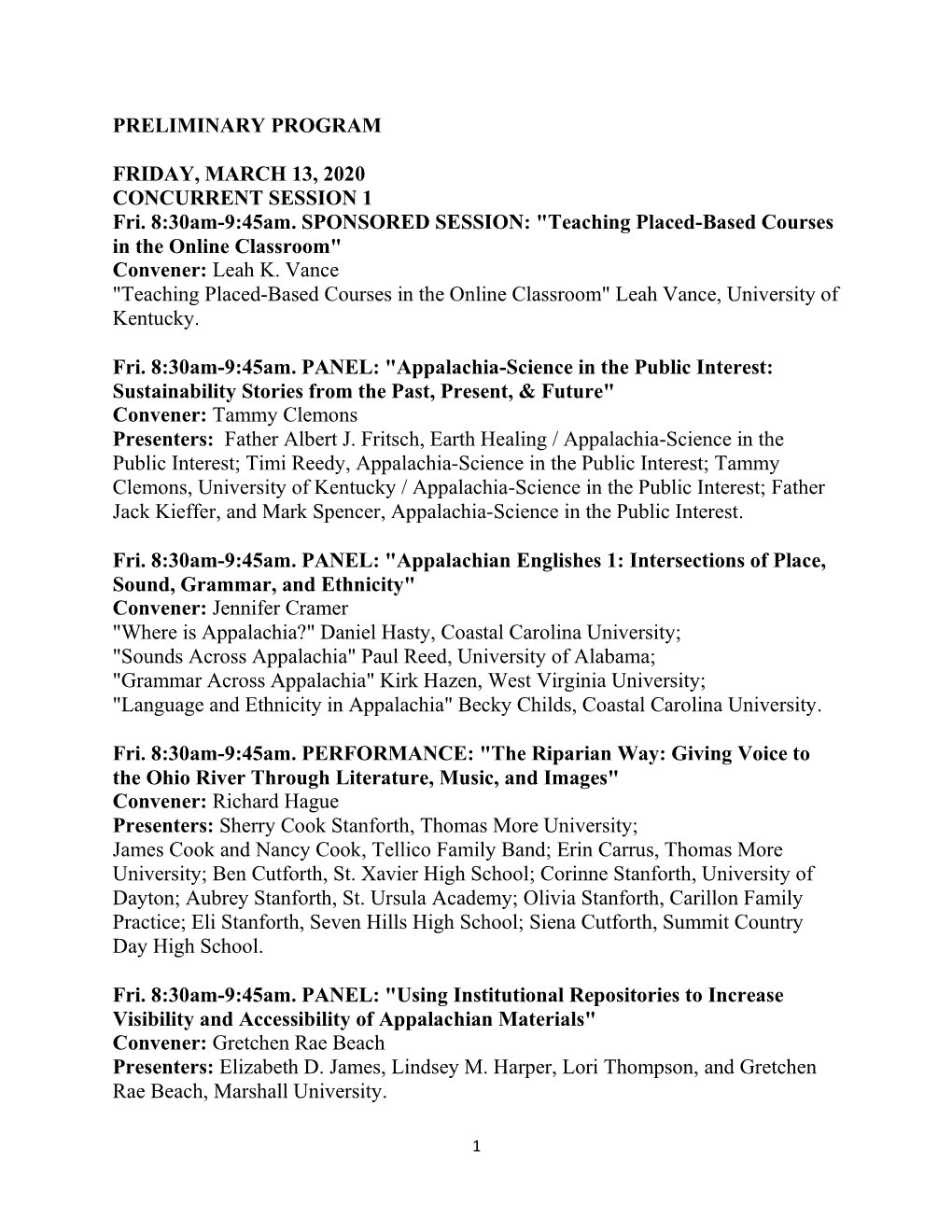 Preliminary Program Friday