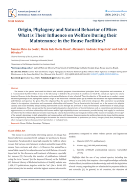 Origin, Phylogeny and Natural Behavior of Mice: What Is Their Influence on Welfare During Their Maintenance in the House Facilities?