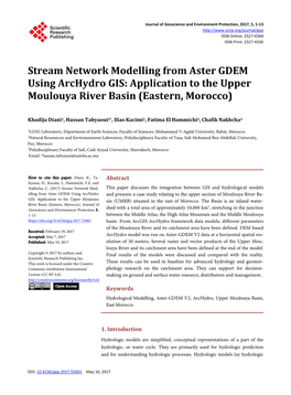 Stream Network Modelling from Aster GDEM Using Archydro GIS: Application to the Upper Moulouya River Basin (Eastern, Morocco)