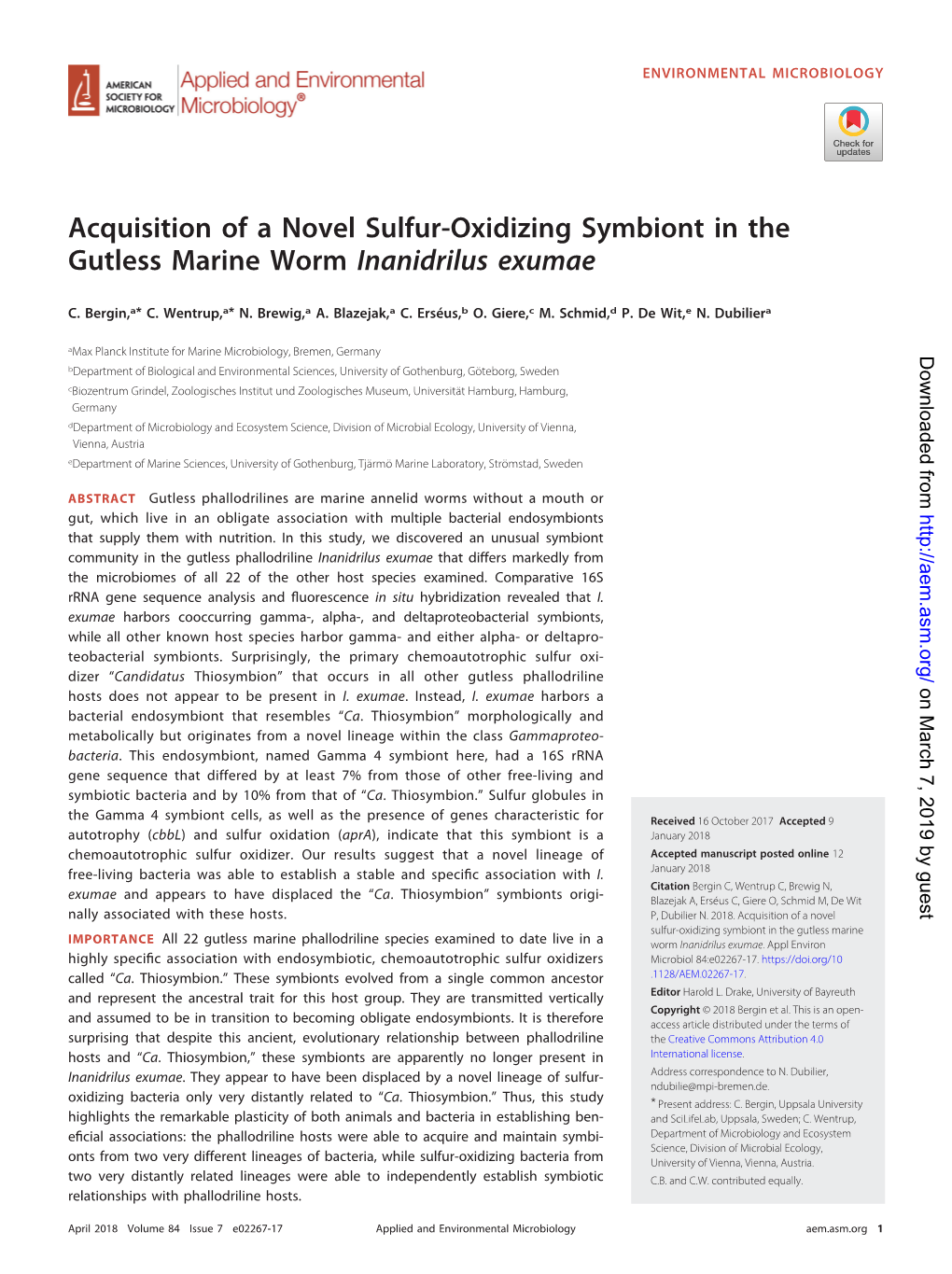 Acquisition of a Novel Sulfur-Oxidizing Symbiont in the Gutless Marine Worm Inanidrilus Exumae