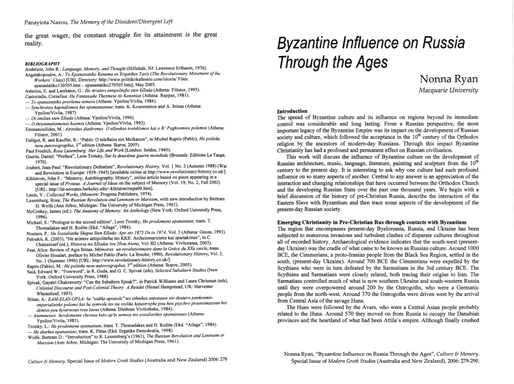 Byzantine Influence on Russia Through the Ages