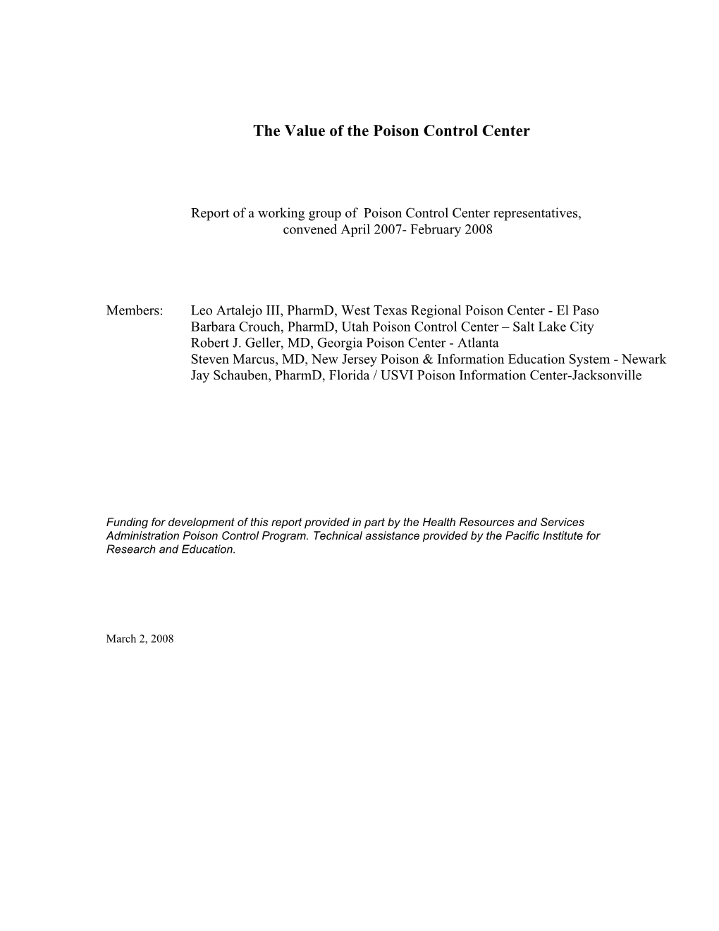 The Value of the Poison Control Center