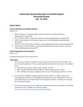 Colonnade General Education Committee Report University Senate Oct