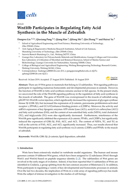 Wnt10b Participates in Regulating Fatty Acid Synthesis in the Muscle of Zebraﬁsh