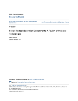 Secure Portable Execution Environments: a Review of Available Technologies