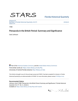 Pensacola in the British Period: Summary and Significance