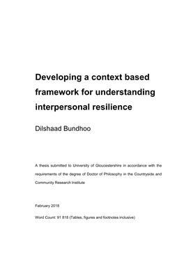 Developing a Context Based Framework for Understanding Interpersonal Resilience