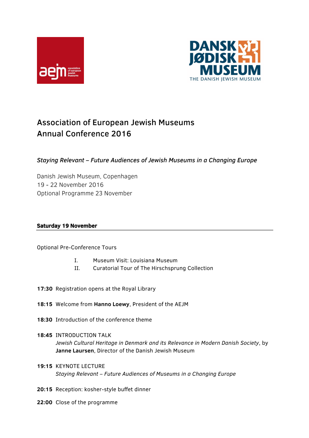 Tentative Programme AEJM Conference 2016