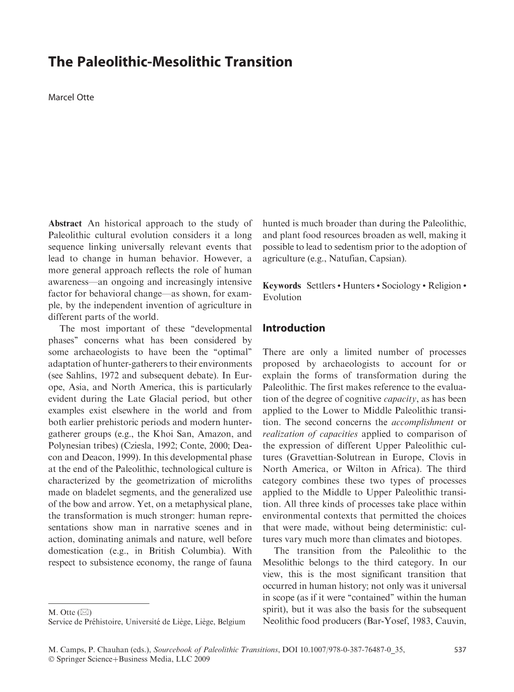 The Paleolithic-Mesolithic Transition