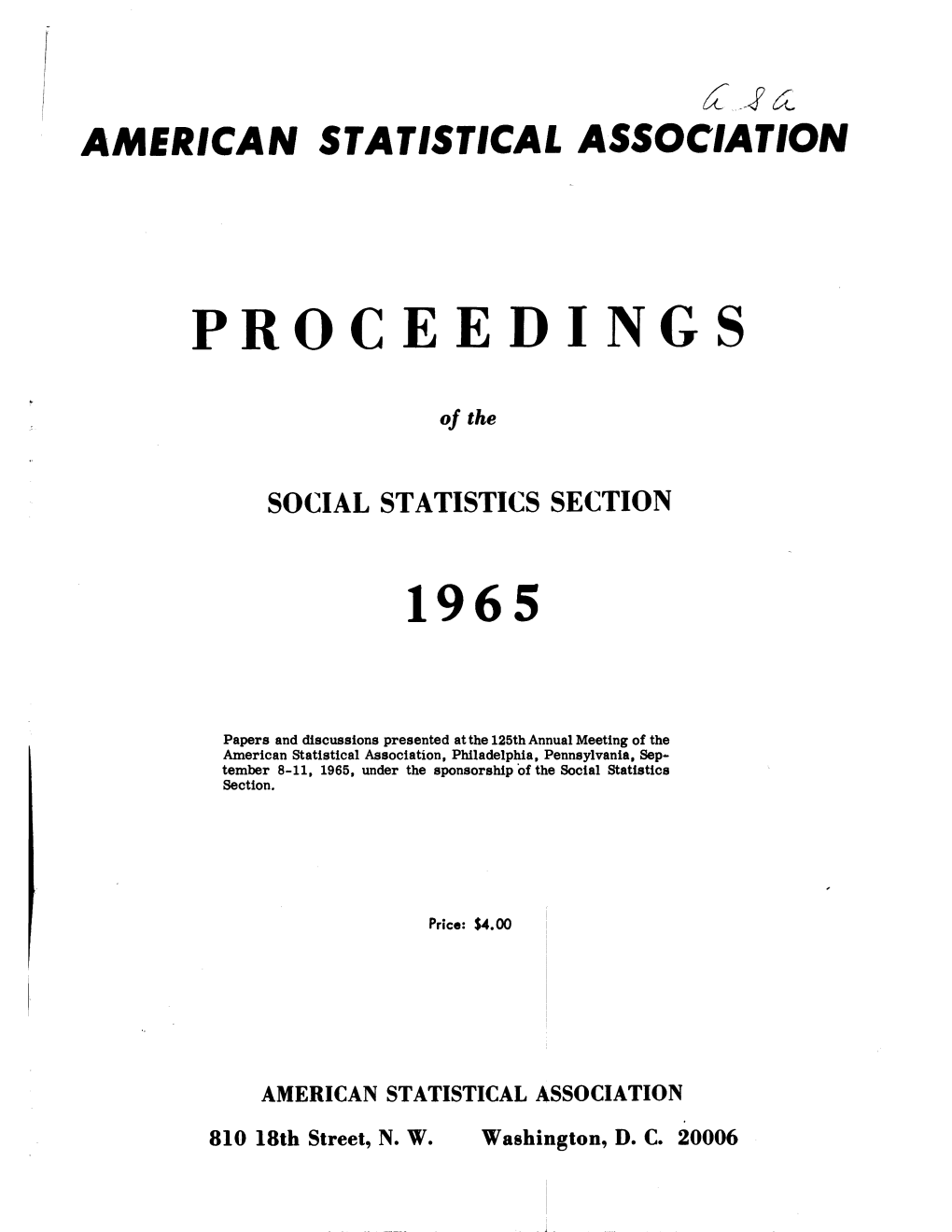 Proceeding of the Social Statistics Section 1965 Index