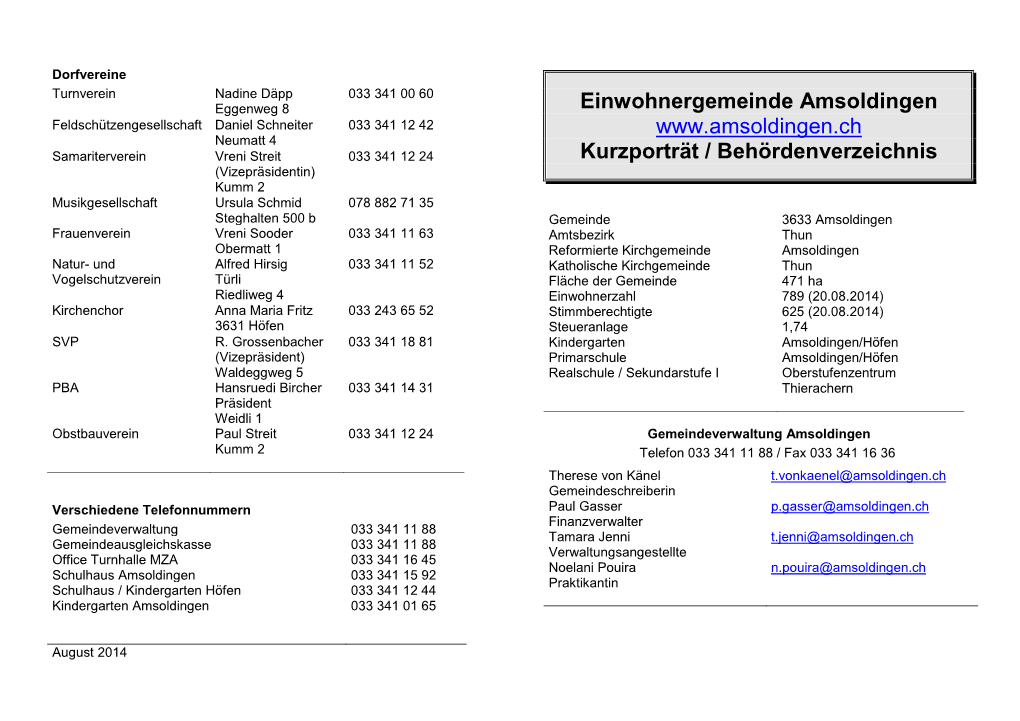 Einwohnergemeinde Amsoldingen Kurzporträt