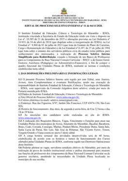 EDITAL DE PROCESSO SELETIVO INTERNO Nº 11 De 04/11/2020. O