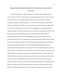 Religious Reform As Political Stability in France Under Henry IV and Louis XIV