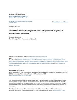 The Persistence of Vengeance from Early Modern England to Postmodern New York