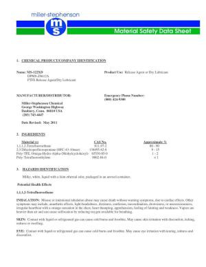 Miller-Stephenson Material Safety Data Sheet