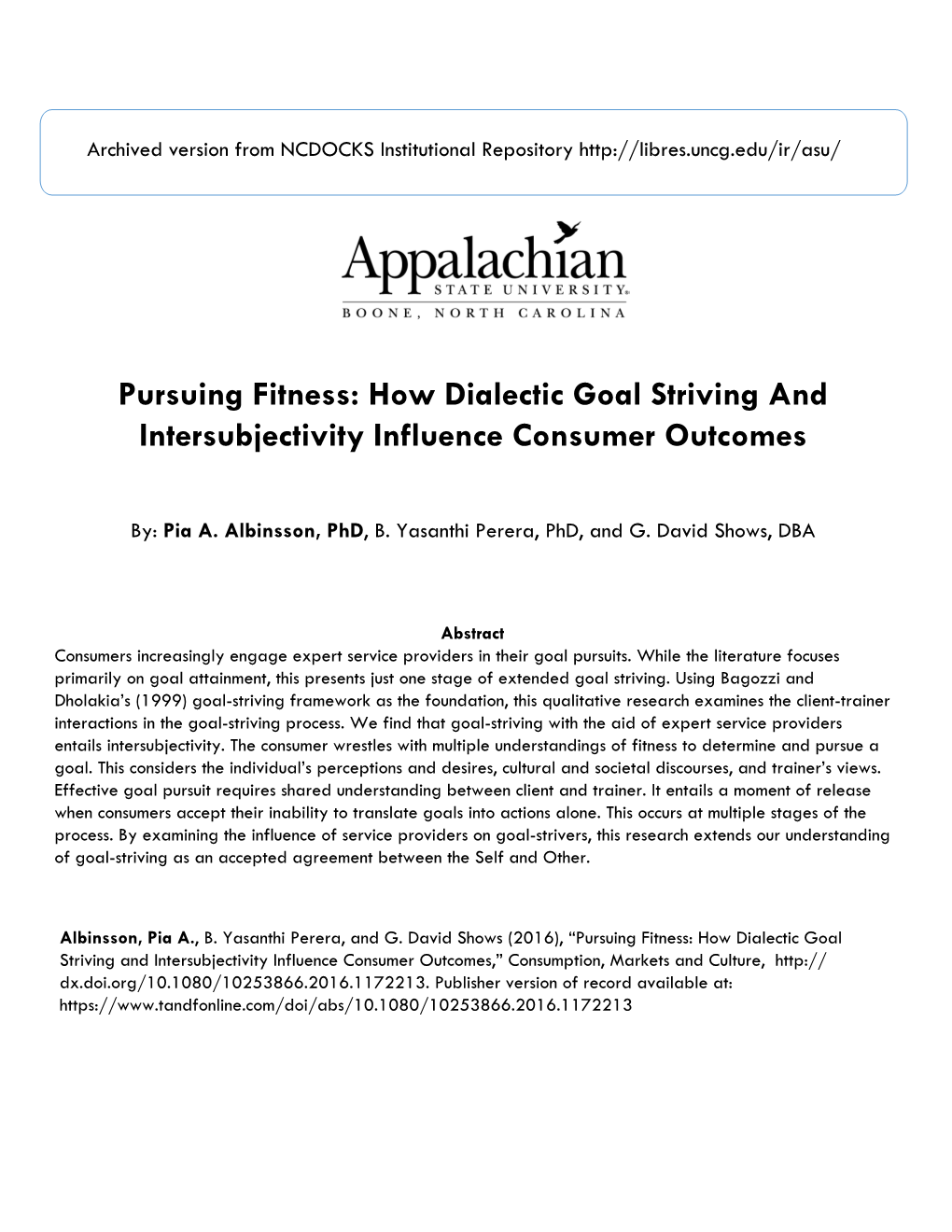 Pursuing Fitness: How Dialectic Goal Striving and Intersubjectivity Influence Consumer Outcomes