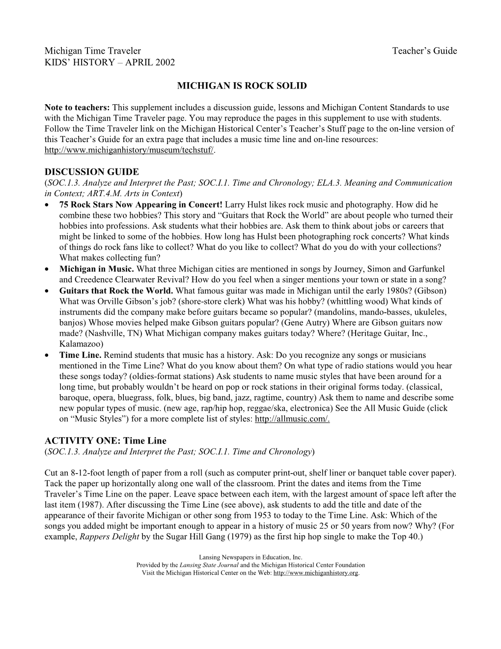 Michigan Is Rock Solid, Michigan Time Traveler Page, April 10, 2002