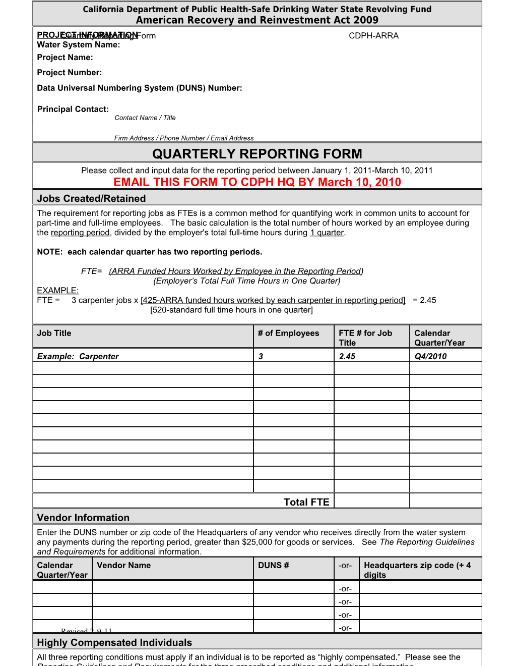 (FINAL) REPORTING-Quarterly Reporting Form REVISED 2-9-11