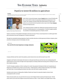 Pepsico to Invest $5 Million in Agriculture Industry