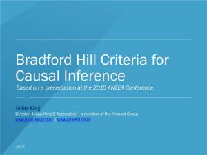 Bradford Hill Criteria for Causal Inference Based on a Presentation at the 2015 ANZEA Conference