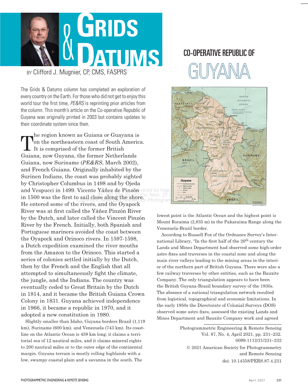 Grids and Datums Update: Co-Operative Republic of Guyana