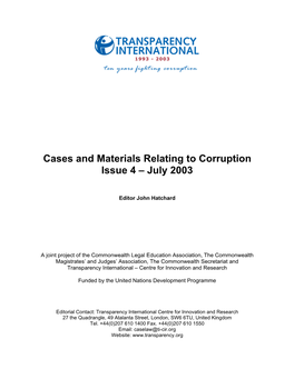 Cases and Materials Relating to Corruption Issue 4 – July 2003