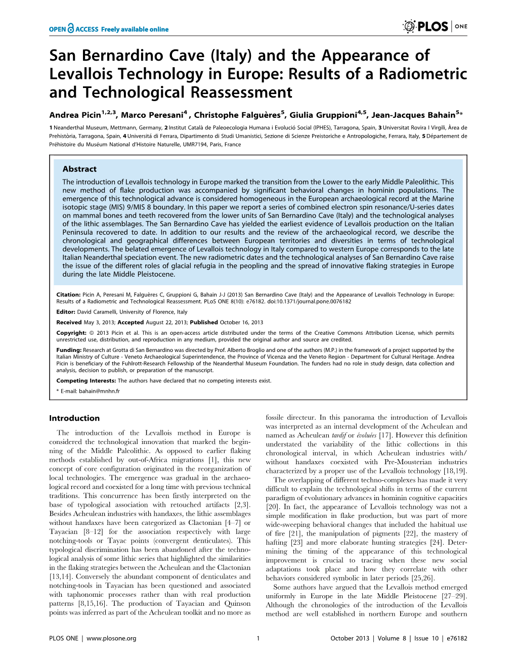 San Bernardino Cave (Italy) and the Appearance of Levallois Technology in Europe: Results of a Radiometric and Technological Reassessment