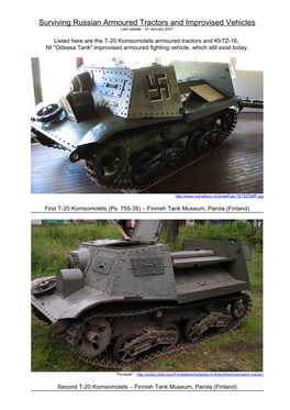 Surviving Russian Armoured Tractors and Improvised Vehicles Last Update : 10 January 2021
