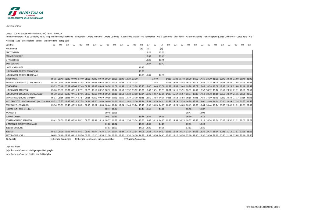 Libretto Orario Linea: 008 As SALERNO (VINCIPROVA)