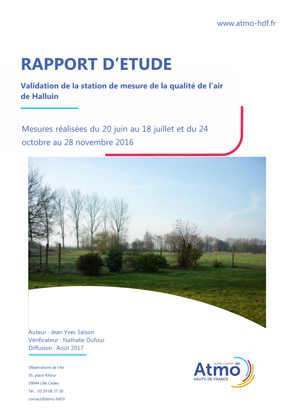 Représentativité De La Station Fixe De Halluin – Rapport N° 01/2016/JYS 3 / 56