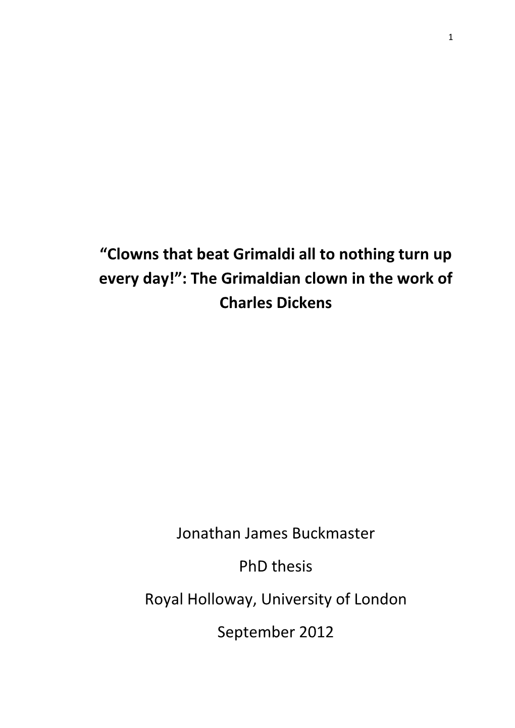 The Grimaldian Clown in the Work of Charles Dickens Jonathan