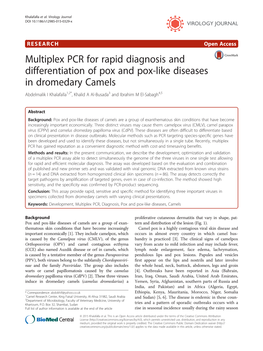 Multiplex PCR for Rapid Diagnosis and Differentiation of Pox and Pox-Like