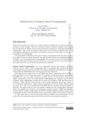 Mathematics of Isogeny Based Cryptography