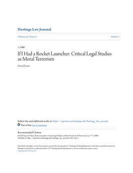 If I Had a Rocket Launcher: Critical Legal Studies As Moral Terrorism David Fraser