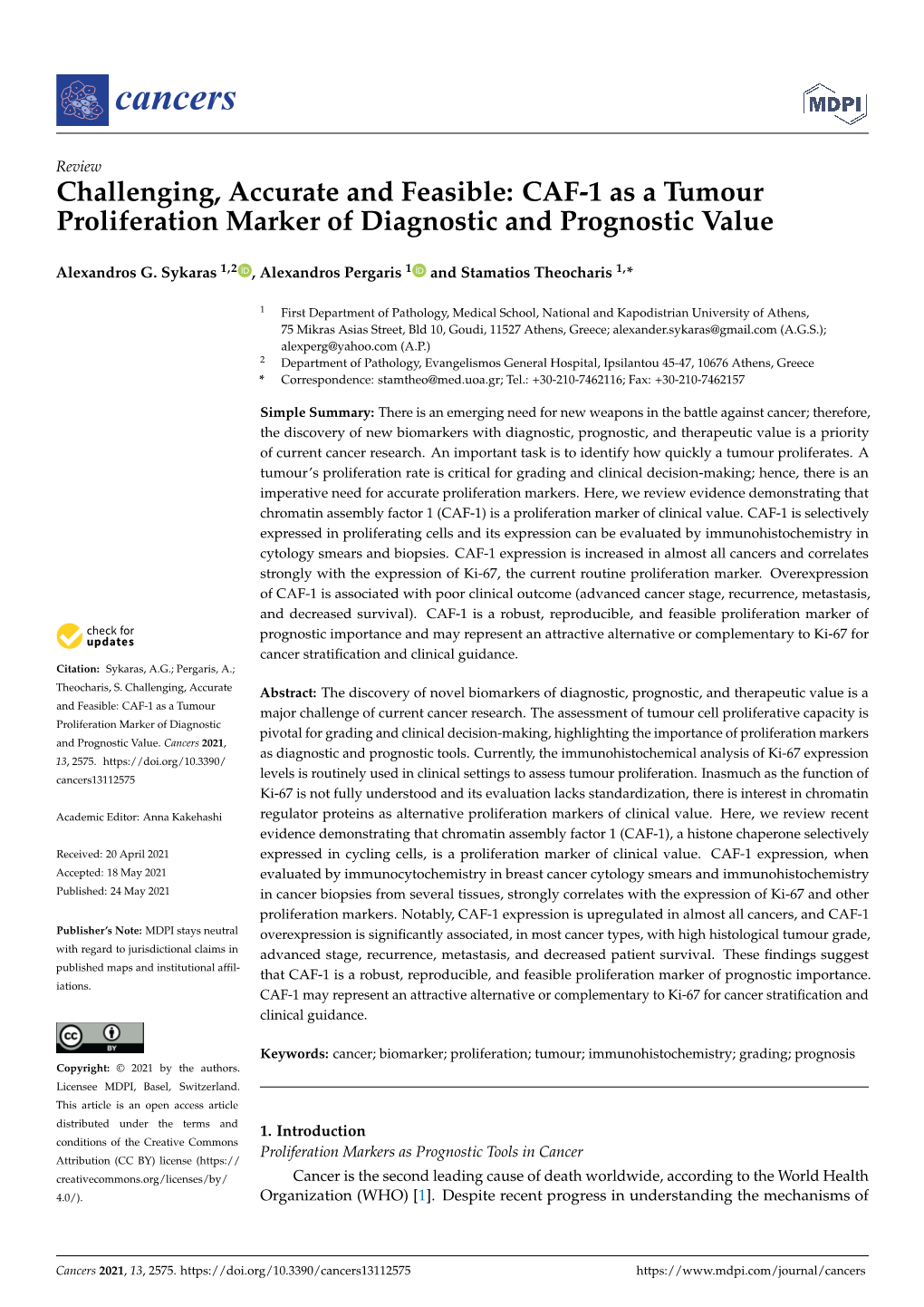 CAF-1 As a Tumour Proliferation Marker of Diagnostic and Prognostic Value