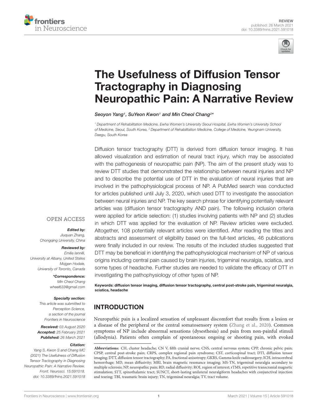 The Usefulness of Diffusion Tensor Tractography in Diagnosing Neuropathic Pain: a Narrative Review