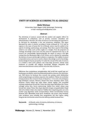 Unity of Sciences According to Al-Ghazali Abdul Muhaya