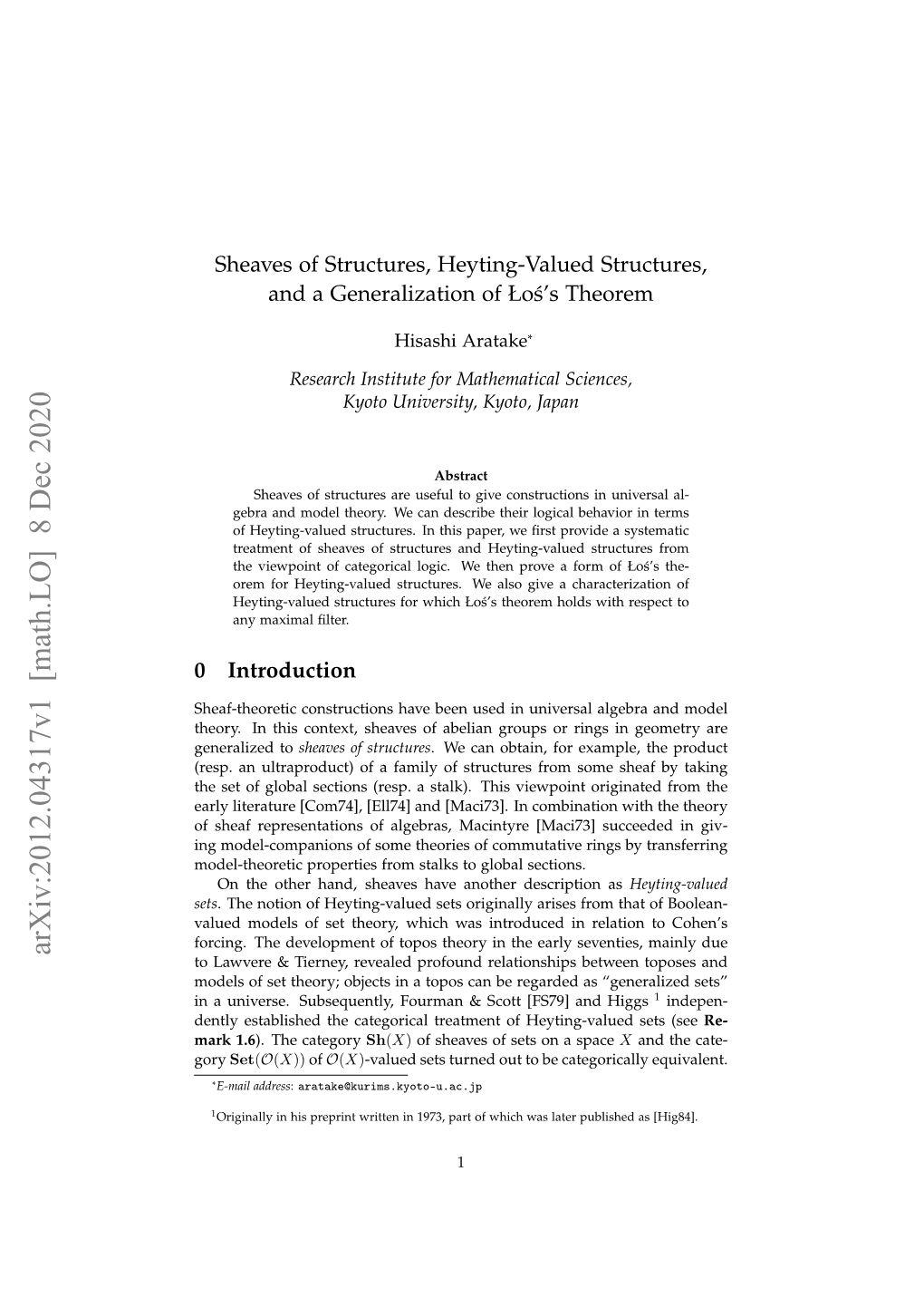 Sheaves of Structures, Heyting-Valued Structures, and a Generalization of Ło´S’Stheorem